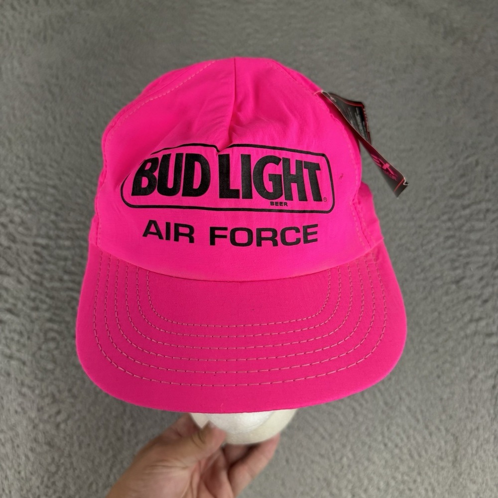 Vintage Bud Light Air Force Snapback Hat Neon Pink USA Made Cap Beer NWT Nos